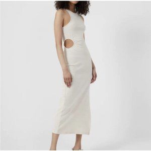 French Connection Rasha Cutout Detail Body-Con Stretch Cotton Dress in Ecru M